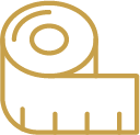 Gold Icon of a Rolled-Up Measuring Tape for Custom Merchandise