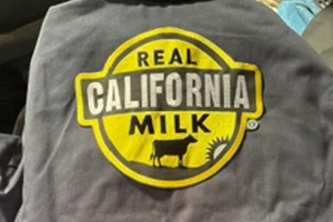 Gray Shirt with Stitched Embroidery Saying "Real California Milk